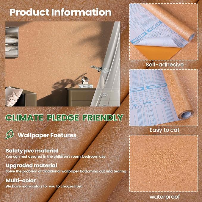 Cream Peel and Stick Self Adhesive Wallpaper Countertop Contact Paper | Orange Removable Embossed Silk Waterproof Bathroom Wallpaper 15.7" X 118" Kitchen Vinyl Wrap for Cabinet Shelf Liner Paper - Image 8