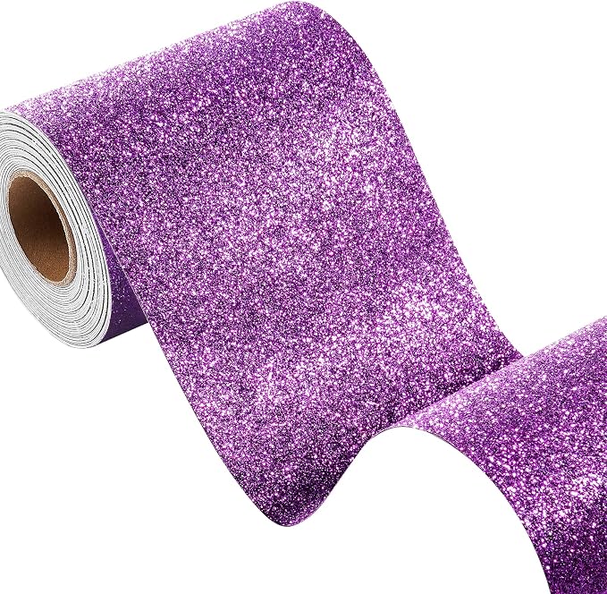 FunStick Violet Purple Glitter Wallpaper Border Peel and Stick Wall Border Trim Removable Room Mirror Border Peel and Stick Purple Glitter Contact Paper for Walls Decor Bulletin Board Fabric 3.9"x200" by FunStick
