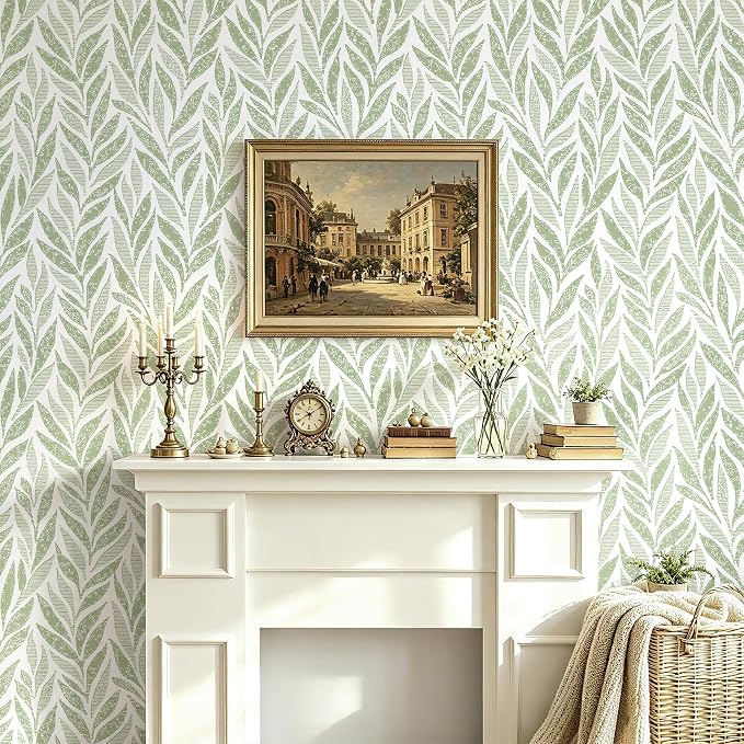 Safiyya Green Leaf Peel and Stick Wallpaper 787"x17.3" Boho Modern Farmhouse Wall Paper Sage Contact Paper Waterproof Self Adhesive Removable Wallpaper for Bedroom Bathroom Vinyl Roll - Image 3