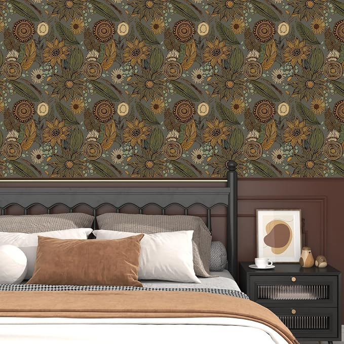 Laatse Boho Wallpaper Peel and Stick 17.5"x118", Green Yellow Contact Paper | Self Adhesive/Removable/Waterproof/Thick Vinyl Wall Paper for Bathroom Bedroom Shelf Cabinet Drawer,Prepasted,Easy Peel - Image 2
