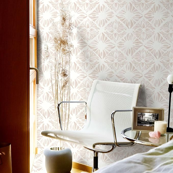 Geometric Peel and Stick Wallpaper boho78.7 x17.3 White and Pink Wallpaper White Contact Paper Removable Wall Paper for Bedroom Waterproof Removable Shelf Liner Decal Vinyl Roll - Image 5