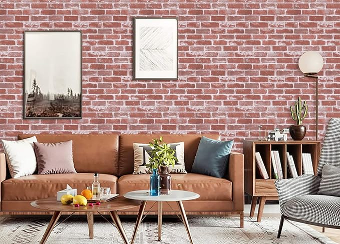 Timeet Red Faux Brick Wallpaper Peel and Stick Wallpaper 17.7" x 118.11" Self Adhesive Contact Paper Stick on Wall Paper Christmas Fireplcae Decoration Easy to Install - Image 3