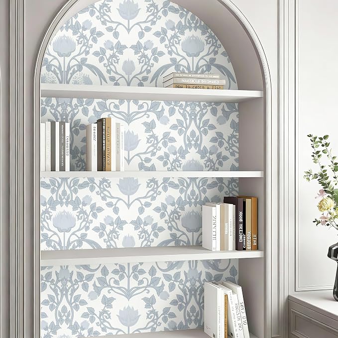 YXTII 17.3"×78.7" Blue Floral Peel and Stick Wallpaper, Damask Vintage Wallpaper for Bedroom Bathroom Self Adhesive Removable - Image 4