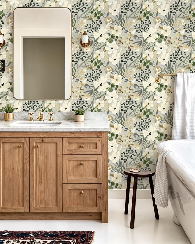 Toduso Floral Peel and Stick Wallpaper Boho Wallpaper Removable Wall Paper Vintage Botanical Contact Paper Waterproof for Bedroom Bathroom Living Room Decor Self-Adhesive Vinyl 17.3''x196.8'' - Image 4