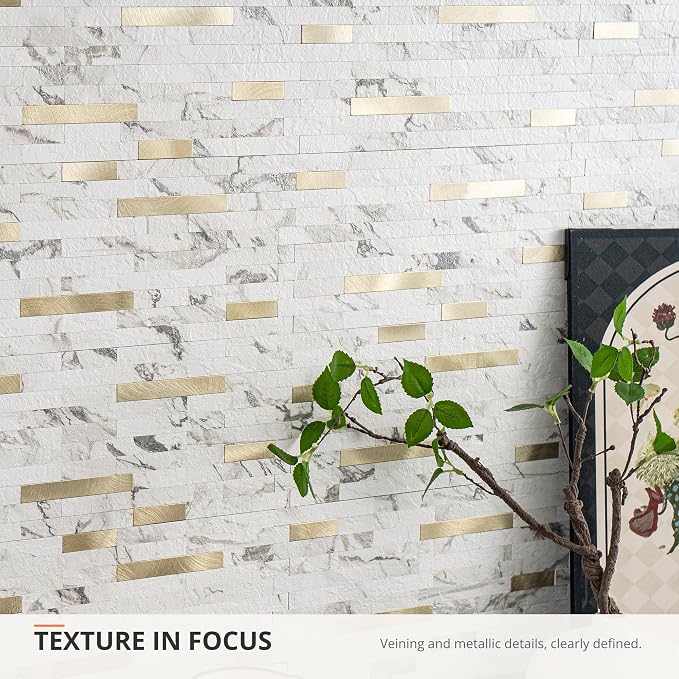 StyloVue 20 Sheets Peel and Stick Backsplash for Kitchen, Volakas White Marble Look with Gold Metal, Stick on Tile for Kitchen Backsplash, RV, Fireplace - Image 8