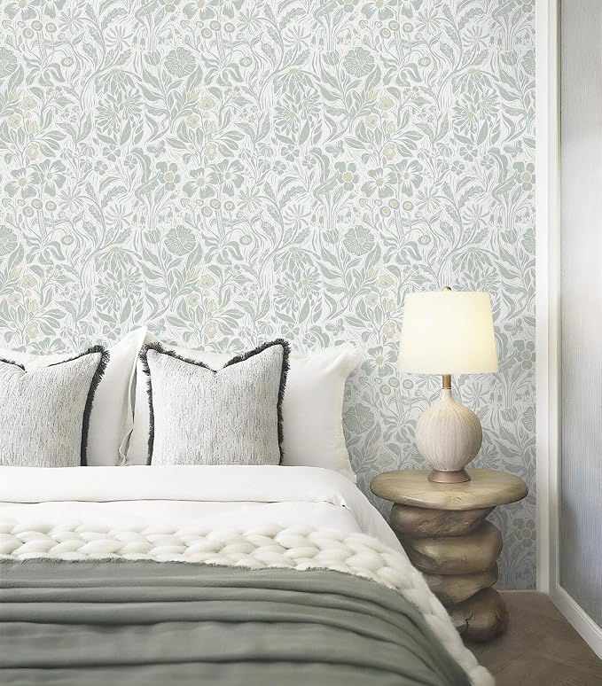 Heroad Floral Contact Paper Green Peel and Stick Wallpaper Botanical Self Adhesive Removable Stick on Wall Paper for Cabinets Drawers Waterproof Bathroom Pantry Wall Decor Vinyl Roll 17.3''x78.7'' - Image 5