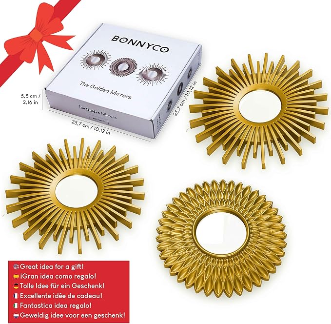 BONNYCO Gold Mirrors for Wall Pack of 3, Round Wall Mirrors Bedroom Room and Home Decor. Espejos Decorativos de Pared Sala Dormitorio, Modern Minimalist Decor Vintage, Chic. Gifts for Women, Mums - Image 7