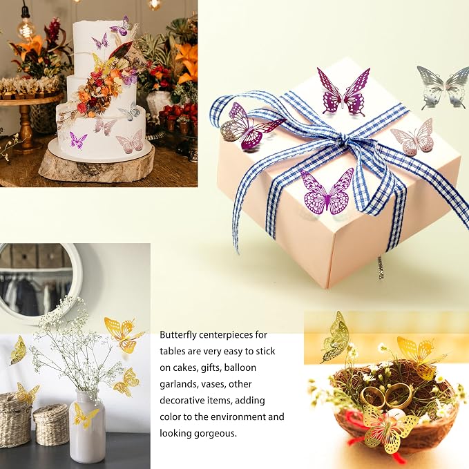 Meikeer 3D Butterfly Wall Decor 48 Pcs - 4 Styles & 3 Sizes, Removable Wall Stickers for Birthday, Party, Wedding Decorations & Interior Decor (Pink) - Image 3