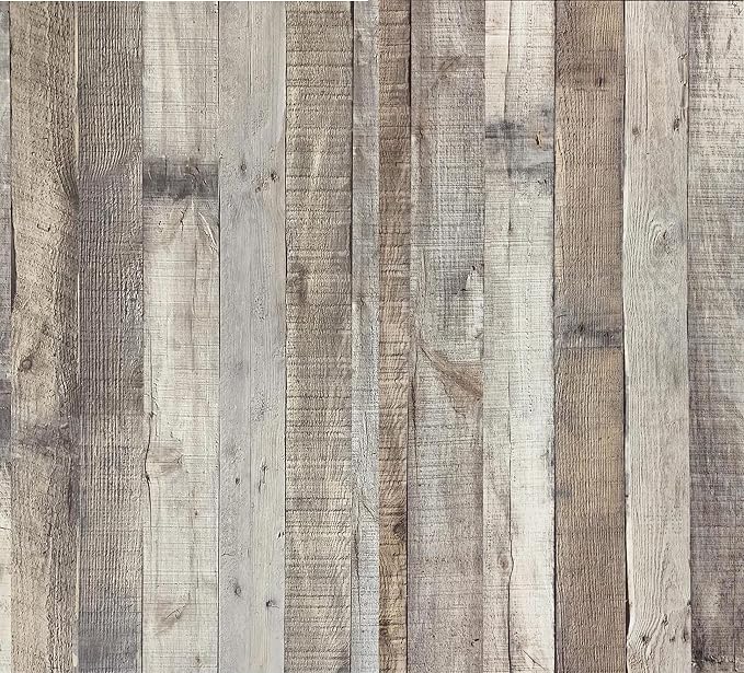 Wood Wallpaper Peel and Stick Faux Distressed Plank Self Adhesive Reclaimed Look Wall Decorative Vinyl Film Shelf Cover Thicker,17.3" × 472.4" by Qianglive