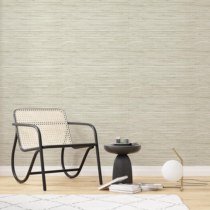 Simon&Siff Cream Textured Grasscloth Peel and Stick Wallpaper 17.7"x394" Neutral Faux Grassweave Wallpaper Waterproof Self Adhesive Removable Wallpaper Mural for Home Decor Bedroom Kitchen Cabinet - Image 3