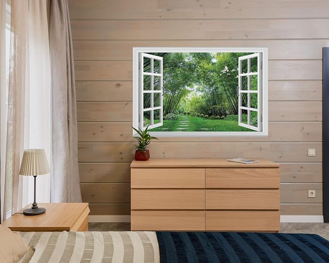 FLFK Fake Window Wall Mural - Jungle Faux Window Wall Sticker for Wall Decor, Stick and Peel Wall Decals,48"x32",Set of 2 Sheets - Image 4