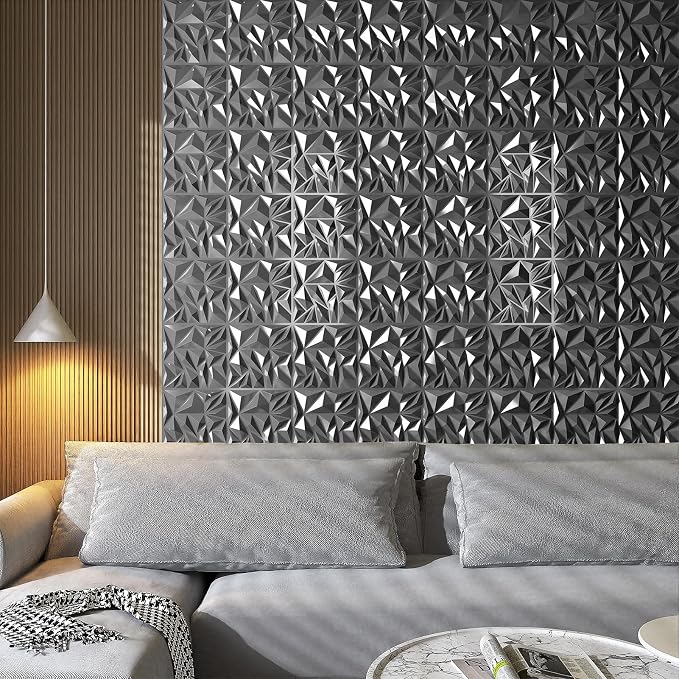 Art3d 33-Pack Modern Diamond Textured 3D Wall Panels, 12 x 12 in, Silver | Light PVC, Waterproof, Scratch Proof, Decorative Wall, Ideal for Home, Office & Commercial Spaces - Image 9