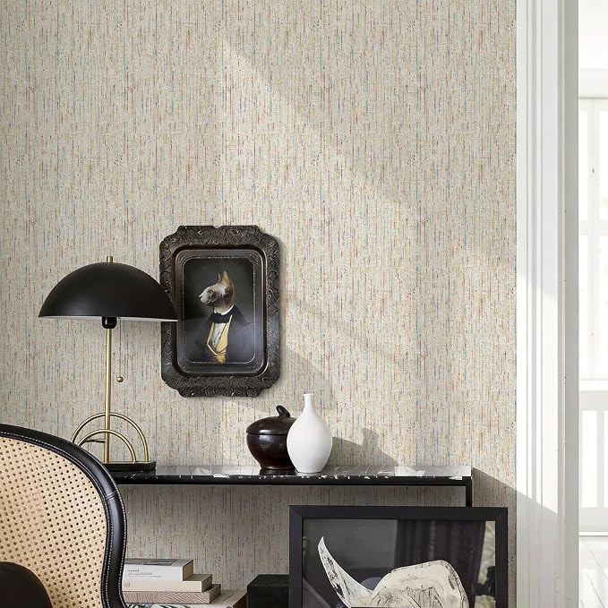 JiffDiff Woven Wallpaper Peel and Stick 17.3" x 800" Colorful Paint Grasscloth Contact Paper Textured Waterproof Self Adhesive Stick on Wallpaper(96 sq. ft Gray) by wallpaper