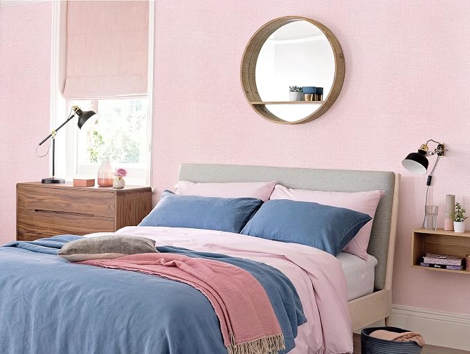 Pink Peel and Stick Wallpaper Grasscloth Paper 15.7in x 393.7in | Textured Wallpaper Peel and Stick Vintage Faux Linen Contact Paper Self Adhesive Removable Grasscloth for Bedroom Vinyl - Image 7