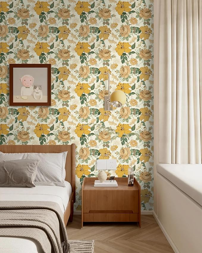 Hopepak 16.1'' x 394'' Floral Peel and Stick Wallpaper Modern Flower Contact Paper Self Adhesive Removable Waterproof Wall Paper for Bedroom Cabinets Living Room Home Decoration - Image 3