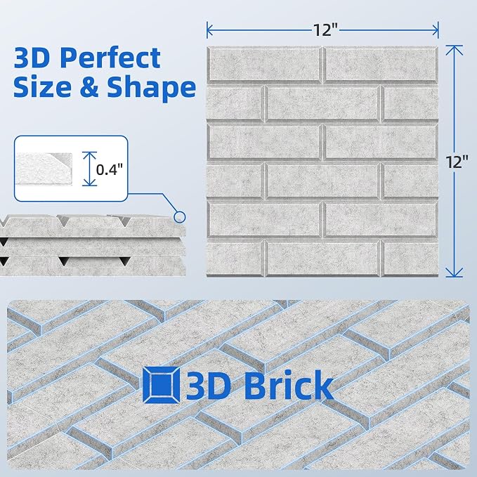 20 Pack Acoustic Panels with Self Adhesive Sound Proof Foam Panels for Wall | 12" X 12" X 0.4" High Density Soundproof Wall Panels, Brick Sound Absorbing Panels for Home Studio Office Decor - Gray - Image 5