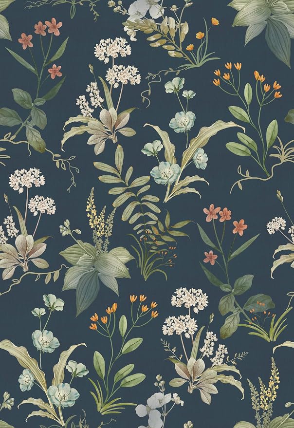 Simon&Siff Vintage Floral Peel and Stick Wallpaper 120" x 17.3" | Blue Botanical Contact Paper, Self Adhesive Removable Waterproof Wall Paper, Renter Friendly, Bedroom Cabinets DIY Decor by SimonSiff