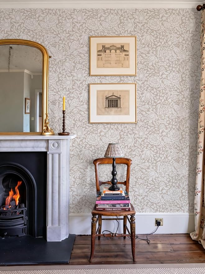 Heroad Floral Peel and Stick Wallpaper Beige William Morris Contact Paper | Vintage Botanical Wall Paper for Bedroom,17.3''x196'',Cottage,Neutral,Removable Self Adhesive Vinyl Roll for Laundry,Nursery - Image 9