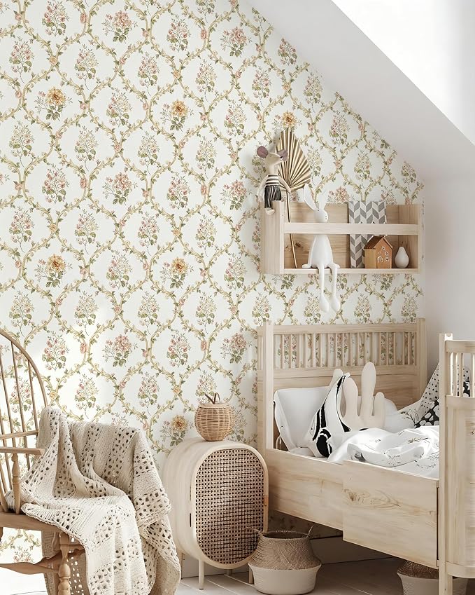 Floral Peel and Stick Wallpaper Boho Cantact Paper 16.9in×118in | Vintage Floral Peel and Stick Wallpaper Self Adhesive Removable Beige Contact Paper for Bedroom Nursery Bathroom Waterproof - Image 4