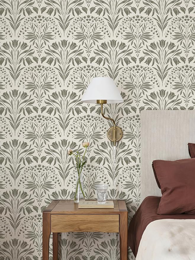 Vintage Tulip Floral Peel and Stick Wallpaper Retro Gray Contact Paper | 17.3in X 118in Tulip Flowers Self Adhesive Wallpaper Dark Botanical Removable Wallpaper for Bedroom Accent Wall Decor - Image 5