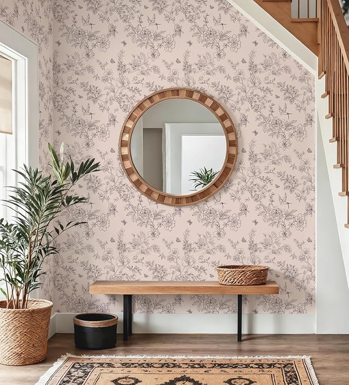 Froluya Brown Floral Peel and Stick Wallpaper Shelf Liner 17.7in×196.8in | Vintage Brown Contact Paper Boho Self Adhesive Wallpaper Floral Bird Removable Vinyl Wall Paper for Bathroom Cabinets Decor - Image 4