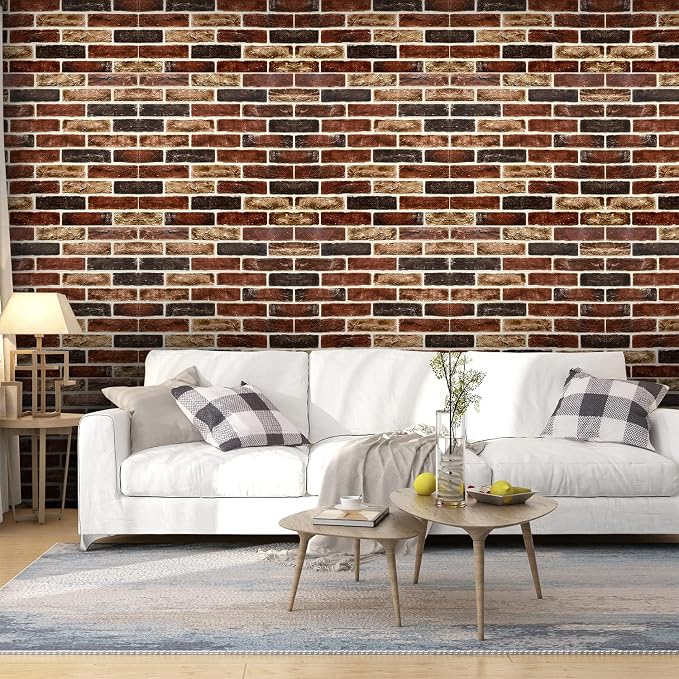 10-Pack 52 Sq.Ft 3D Wall Panels Peel and Stick 3D Faux Brick Wallpaper Peel and Stick Red Brown Faux Stone Wall Panel Foam Brick Self-Adhesive 3D Wallpaper - Image 4