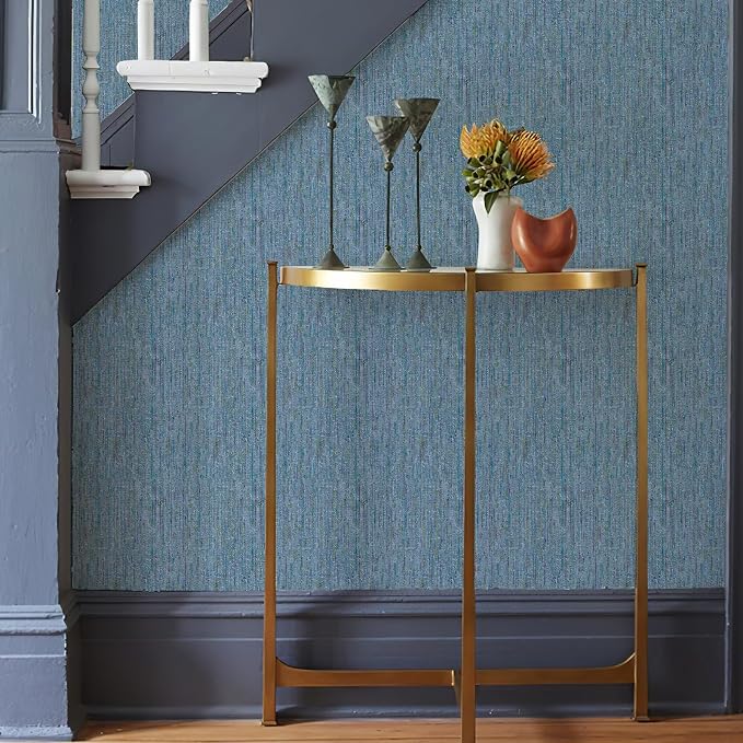 JiffDiff Woven Wallpaper Peel and Stick 17.3" x 120" Colorful Paint Grasscloth Contact Paper Textured Waterproof Self Adhesive Stick on Wallpaper(14.4 sq.ft Dark Blue) - Image 4
