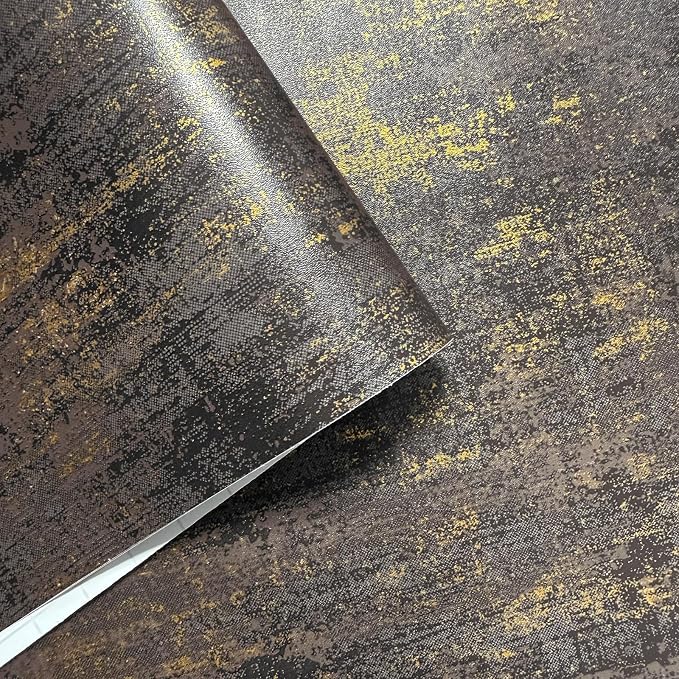 JiffDiff Vintage Metallic Peel and Stick Wallpaper Industrial Metallic Concrete Wall Paper Modern Stick on Wallpaper Self Adhesive Contact Paper(17.3" x 1200" Black Gold) - Image 8