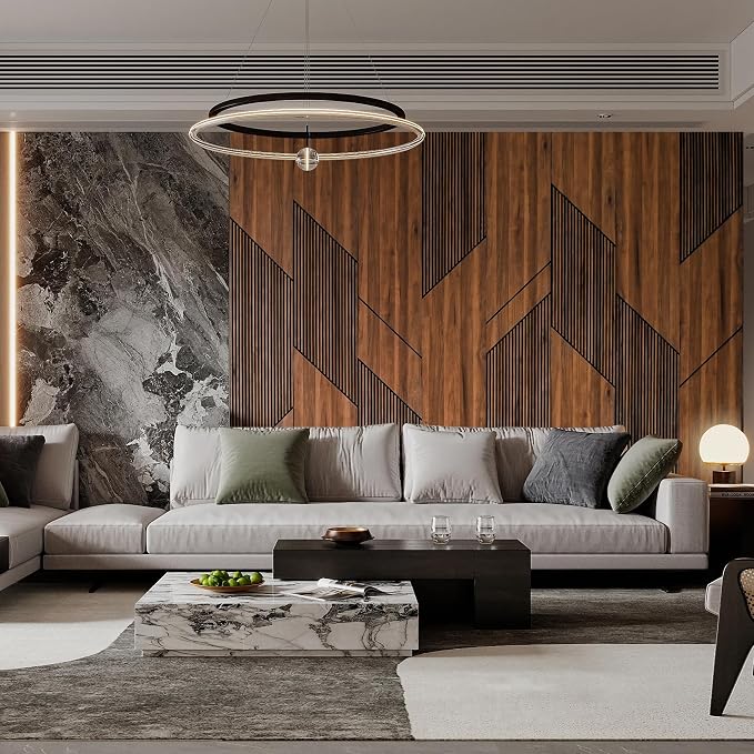 106” x 15.7” Canyon Walnut 3D Wood Wall Panels, Peel and Stick Self-Adhesive Wall Panels for Interior Accent Walls, Waterproof WPC Wall Panels, Covers 92 Sq. Ft. (Set of 8) - Image 3