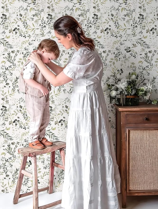 Heroad Green Leaf Wallpaper Peel and Stick Floral Contact Paper Vintage Botanical Neutral Farmhouse Wall Paper Self Adhesive Removable Wallpaper for Bathroom Bedroom Watercolor Decor 17.3''x78.7'' - Image 8
