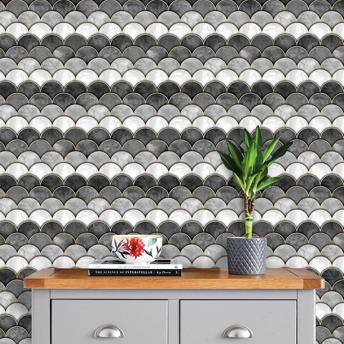 Main Street 3D Wall Panels, Black & Grey Scales, Peel and Stick, 8-Pack | 12 x 12 in panel size; Covers up to 8 sq ft; Peel and StickTextured 3D wall panels; For kitchens, bedrooms, accent walls - Image 5