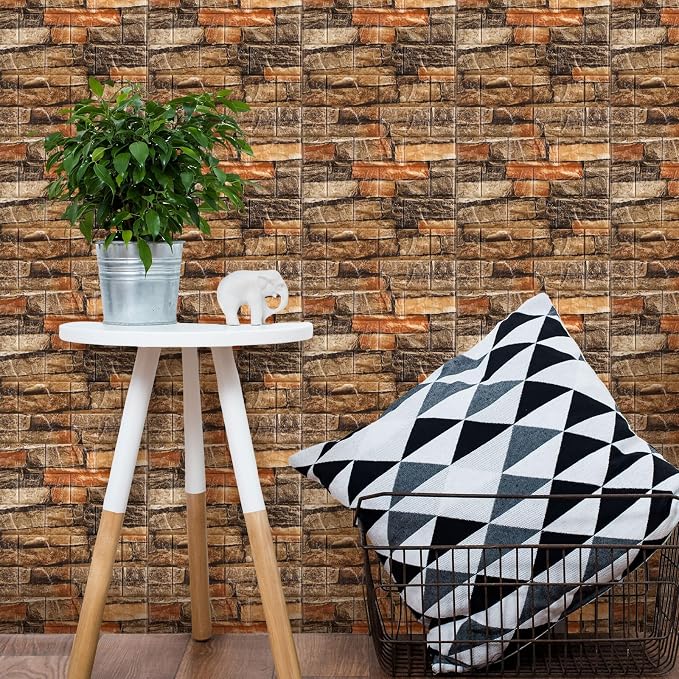 Tinlade 30 Pcs 3D Wall Panels Peel and Stick Wallpaper Foam, Rustic Brown | Faux Brick Stone Tiles, Covering 28.8-48.4 Sq ft, Self Adhesive Waterproof Panels for Bedroom Living Room Kitchen Walls - Image 6
