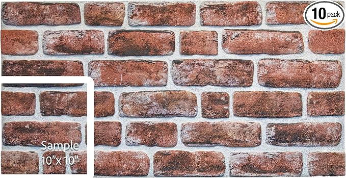 Dundee Deco 3D Wall Panels Faux Brick - Cladding, Mahogany Stone Look Wall Paneling, Styrofoam Facing for Living Room, Kitchen, Bathroom, Balcony, Bedroom, Sample, Size 10 x 10 in. by DundeeDeco