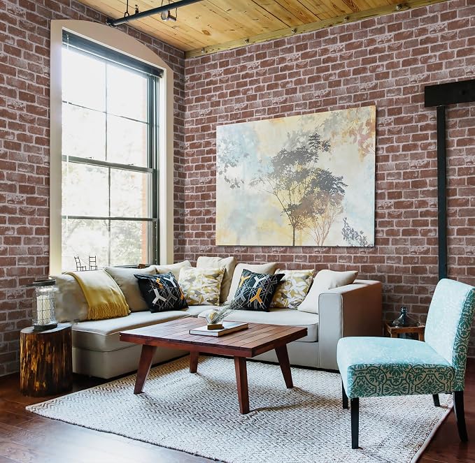 Timeet Red Brick Wallpaper Peel and Stick Wall Paper Self Adhesive Removable Textured Contact Paper for Bedroom Living Room Wall Decor Vinyl Film Roll Red 17.7"×118.11" - Image 5