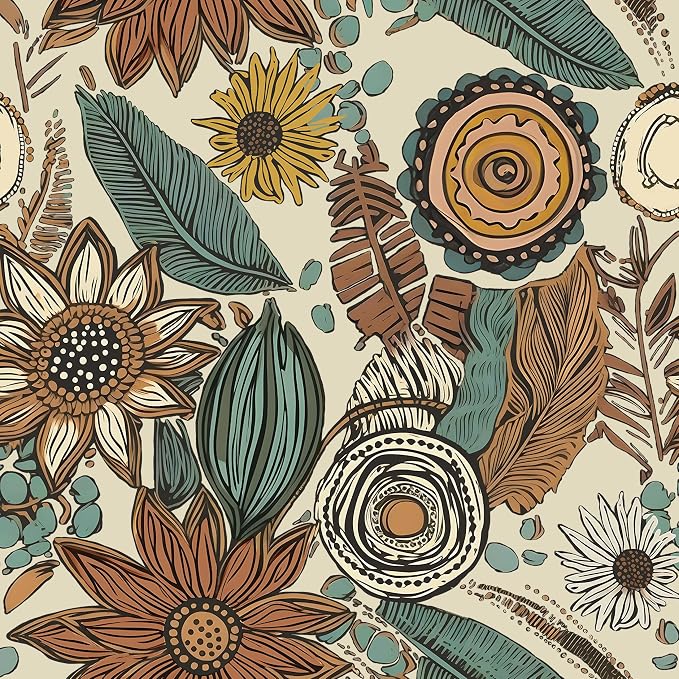 Laatse Boho Wallpaper Peel and Stick 17.5"x393",Beige Brown Contact Paper | Self Adhesive/Removable/Waterproof/Thick Vinyl Wall Paper for Bathroom Bedroom Shelf Cabinet Drawer,Prepasted,Easy Peel by Laatse
