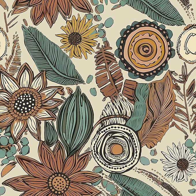 Laatse Boho Wallpaper Peel and Stick 17.5"x118",Beige Brown Contact Paper | Self Adhesive/Removable/Waterproof/Thick Vinyl Wall Paper for Bathroom Bedroom Shelf Cabinet Drawer,Prepasted,Easy Peel by Laatse