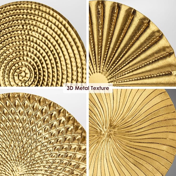 Briful 12" Gold Wall Décor Pack of 5 Metal Starbursts Radial Plate Wall Art Modern Accent Hanging Wall Decorations For Home Office Bedroom Or Living Room Sculptures - Image 3
