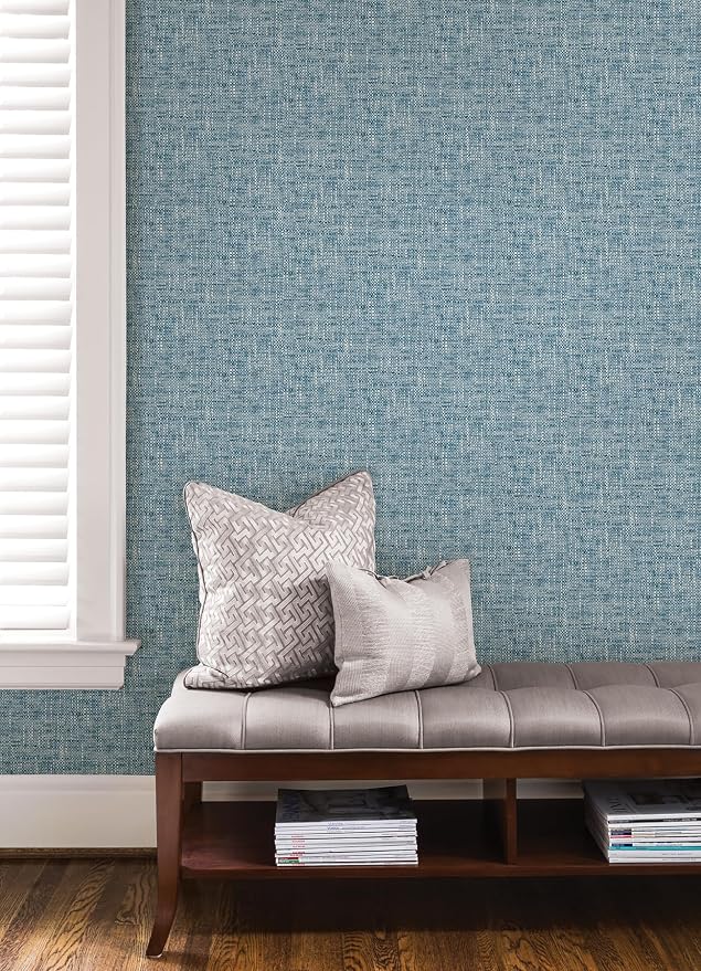 NuWallpaper NU2918 Navy Poplin Texture Peel & Stick Wallpaper, Blue - Image 2