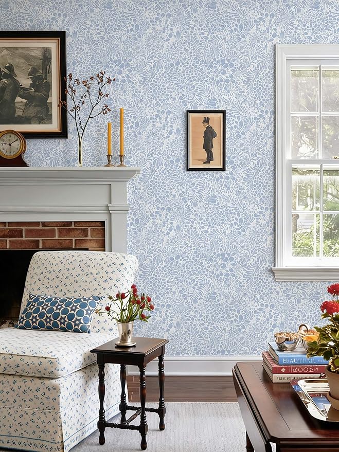 Heroad Light Blue Floral Peel Stick Wallpaper Contact Paper 17.3''x196'' | Boho Modern Wall Paper for Bedroom Bathroom,Removable Self Adhesive Wallpaper for Kitchen Cabinet,Waterproof Decor Vinyl Roll - Image 3
