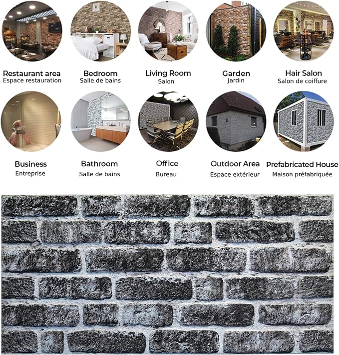 Dundee Deco 3D Wall Panels Faux Brick - Cladding, Charcoal White Stone Look Wall Paneling, Styrofoam Facing for Living Room, Kitchen, Bathroom, Balcony, Bedroom, Set of 5, Covers 27 sq ft - Image 8