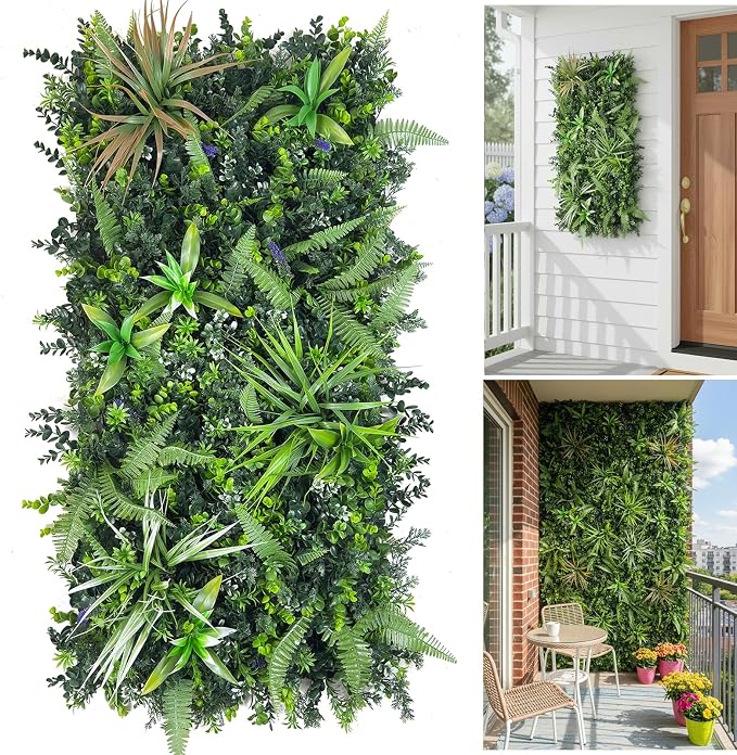 Artificial Greenery Grass Wall Panels Backdrop, 40" x 20" Green Wall Decor | UV Resistant, Realistic Fake Plant Wall, Green 3D Leaves Wall for Balcony Garden, Indoor Outdoor Privacy Screen Fence by FOSZMAC