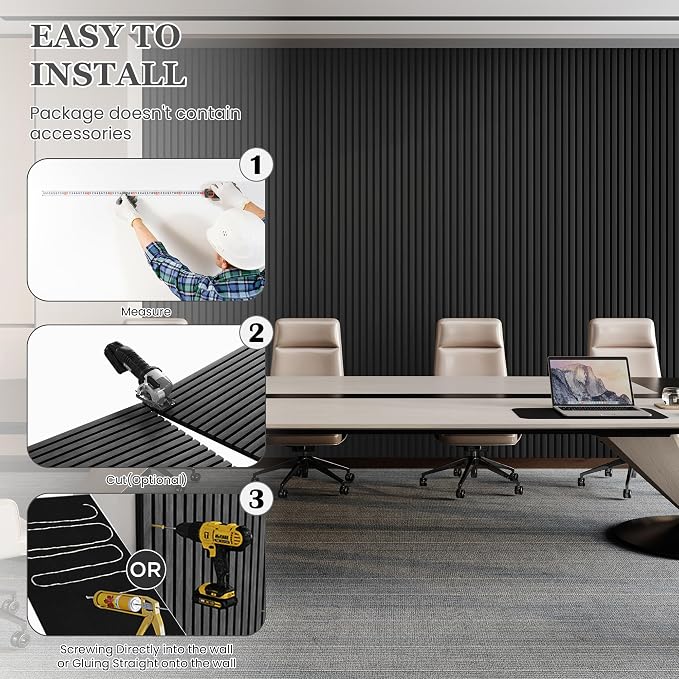 4 Pack Wood Salt Acoustic Wall Panels 94" x 12.6" x 0.8", Dark Gray | 3D Fluted Soundproof Wooden Wall Panel, Sound-absorbing Wall Decor for Home Theater Studio Office Bedroom - Image 6