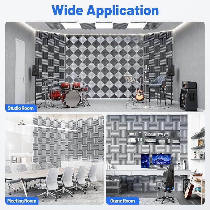 Self-Adhesive Sound Proof Foam Panels For Walls High Density Acoustic Panel | 12 Pack Soundproof Wall Panels Fast-Expanding, 3”×12”×12” Sound Dampening Absorbing Panel for Gaming Studio Decor - Gray - Image 7