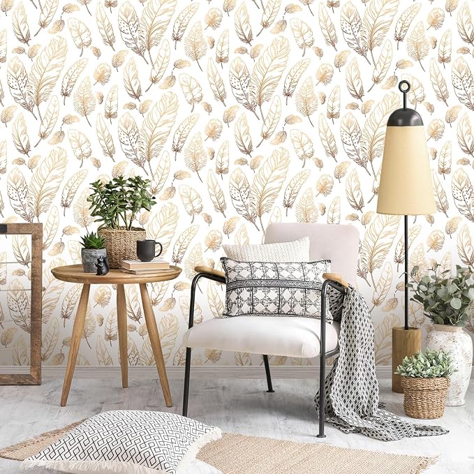 White Peel and Stick Wallpaper 17.7"x480" Feather Wallpaper Removable Modern Vinyl Wall Paper Waterproof Contact Paper for Bedroom Living Room - Image 7