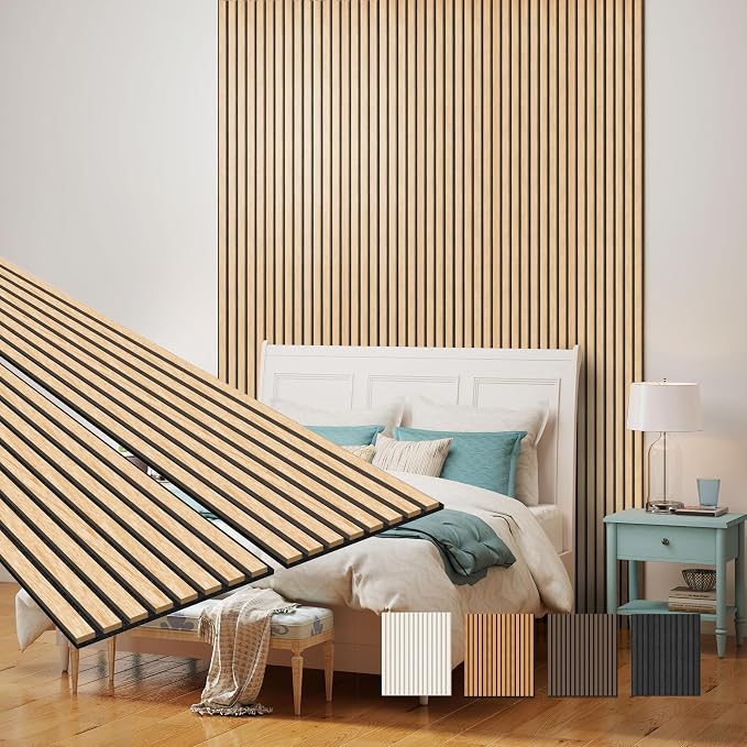 MISSDAY Wood Slat Acoustic Wall Panels, 2 Packs 94.5" x 12.6" Oak Soundproof Panel For Interior Wall Decor Noise Absorbing-3D Textured Wooden Panel Sound-Absorbing for Home, Office, Studio by MISSDAY