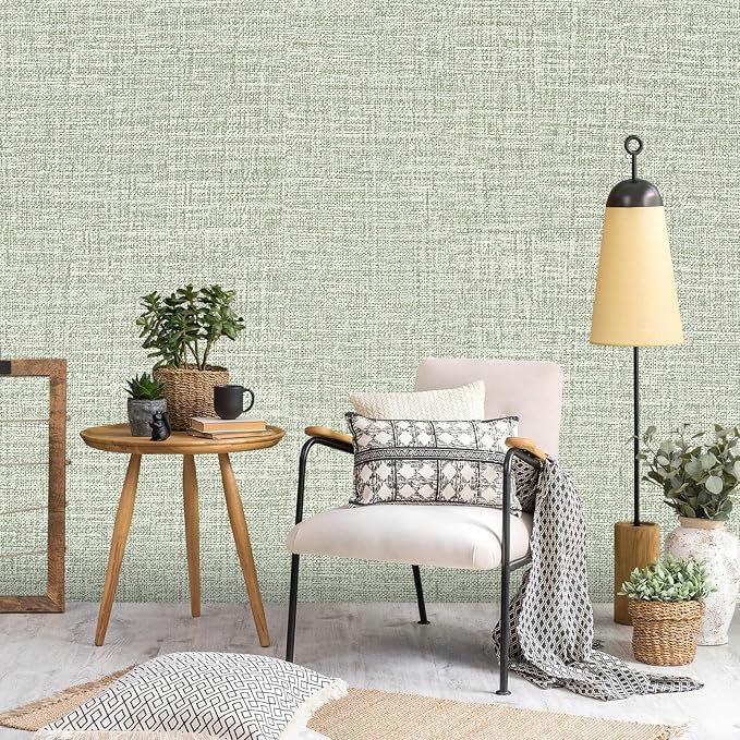 Green Grasscloth Peel and Stick Wallpaper 17.3"x300" Faux Linen Textured Contact Paper Removable Self Adhesive Vinyl Wallpaper for Bedroom Bathroom Kitchen - Image 6