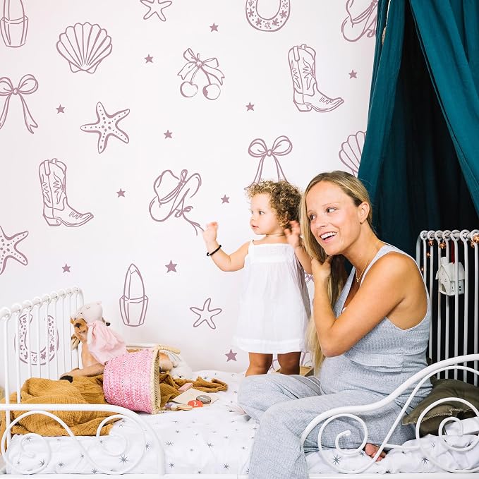 Seaside Cowgirl Wall Decals, Peel and Stick Under the Sea Coastal Cowgirl Mural, Western Beach Wall Stickers for Kids, Boys and Girls Room & Nursery Decor ((Lilac Haze Cowgirl Bow Wall Decals) - Image 6