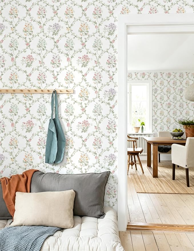 Floral Peel and Stick Wallpaper Thicken for Bedroom 16.9in x 118in | Boho Botanical Contact Paper Green Floral Peel and Stick Wallpaper Removable Self Adhesive Waterproof for Bathroom Nursery - Image 5