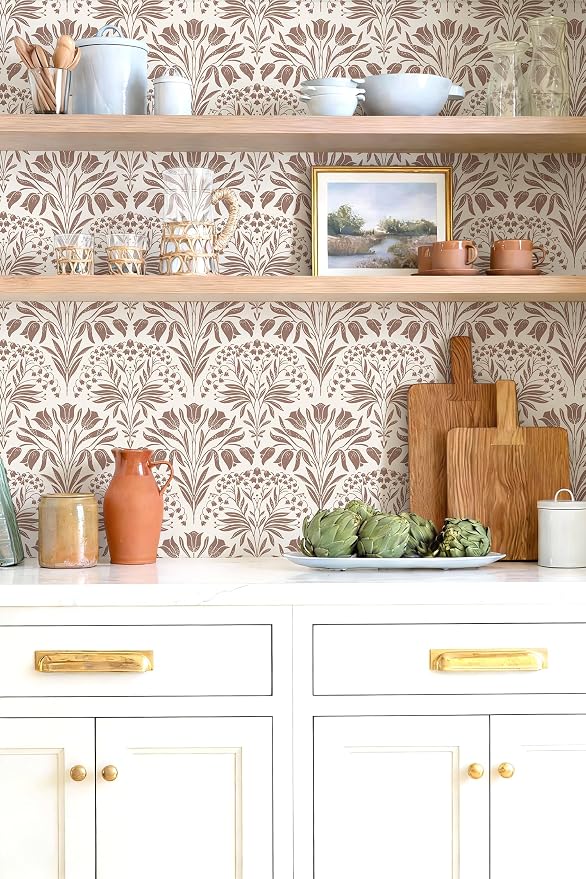 Vintage Tulip Floral Peel and Stick Wallpaper Retro Red Contact Paper | 17.3in X 118in Tulip Flowers Self Adhesive Wallpaper Boho Botanical Removable Wallpaper for Bedroom Cabinet Decor Vinyl - Image 5