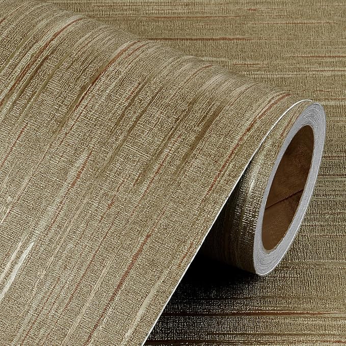 Livelynine 15.8x394 Luxury Gold Textured Wallpaper Peel and Stick Grass Cloth Wallpaper Rolls for Bathroom Kitchen Retro Accent Wall Decor Living Room Modern Removable Vintage Contact Paper for Walls by Livelynine